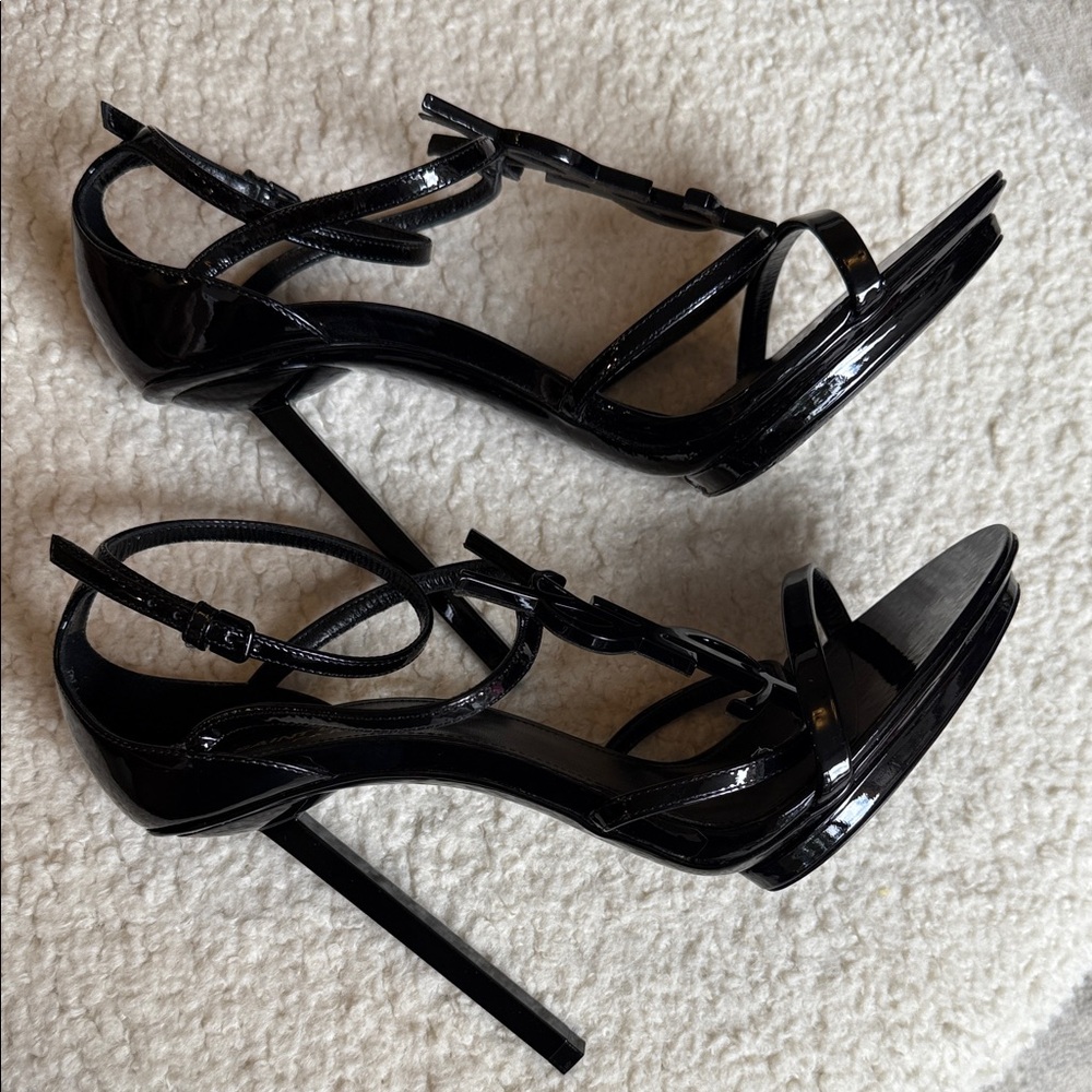 Saint Laurent Glossy Black Cassandra YSL Logo Sandal (Women) - Picture 2 of 8